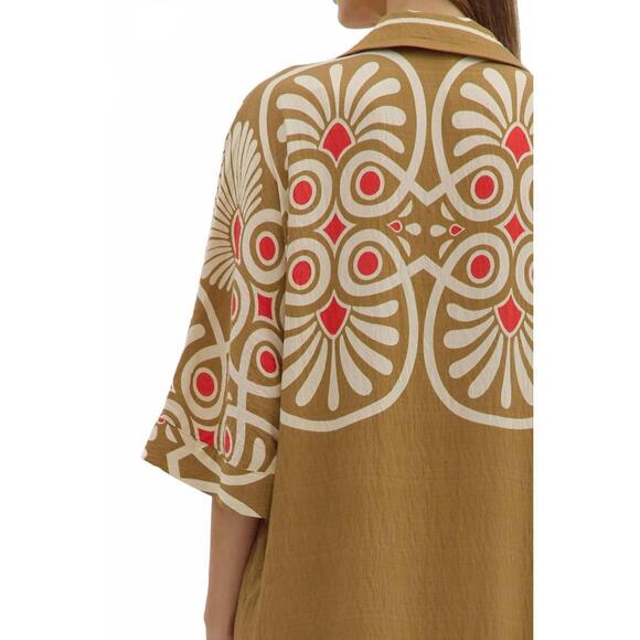 NEW ENTRO sabrina golden midi dress in beige - Picture 7 of 8